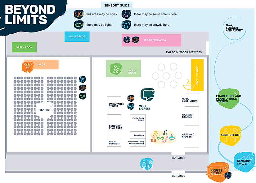 Download the visual floorplan and sensory guide for the Limerick venue (PDF format)